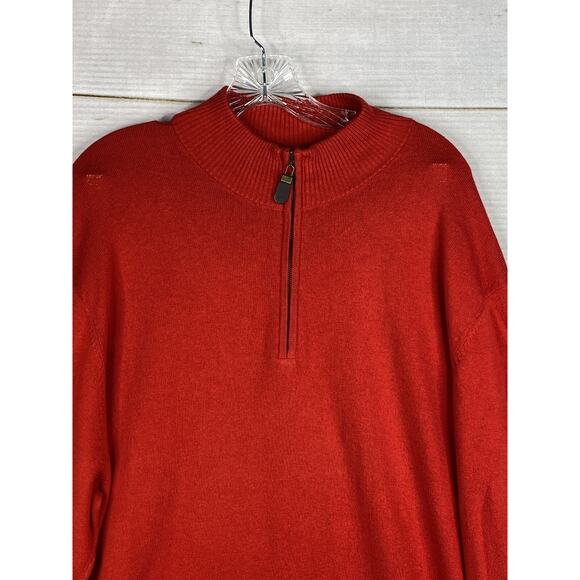 Orvis Sweater Mens L Red 1/4 Zip Long Sleeve Mock Neck Cotton Silk Cashmere - Picture 2 of 10